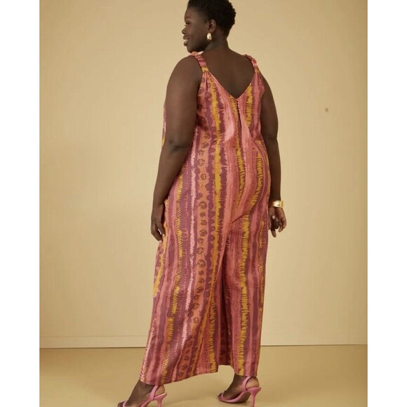 Ashley Stewart Size 22/24 Linen Blend Wide Leg Colorful Artsy Jumpsuit Boho - Picture 2 of 15